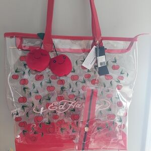 Ed Hardy Cherry Print Clear Tote Bag - Red